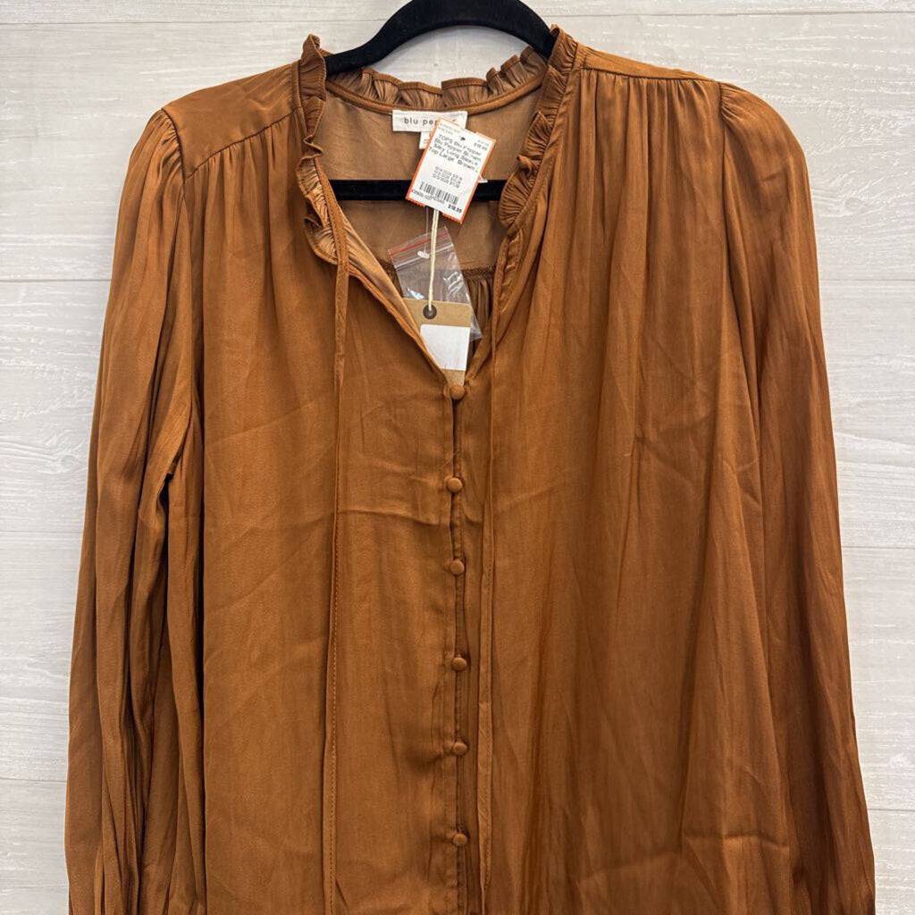 Blu Pepper Brown Silky Long Sleeve Top Large