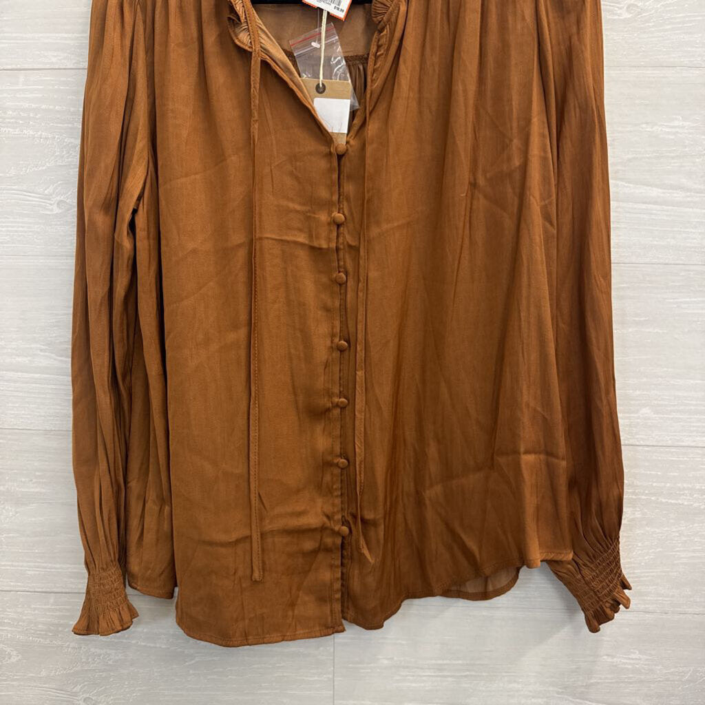 Blu Pepper Brown Silky Long Sleeve Top Large