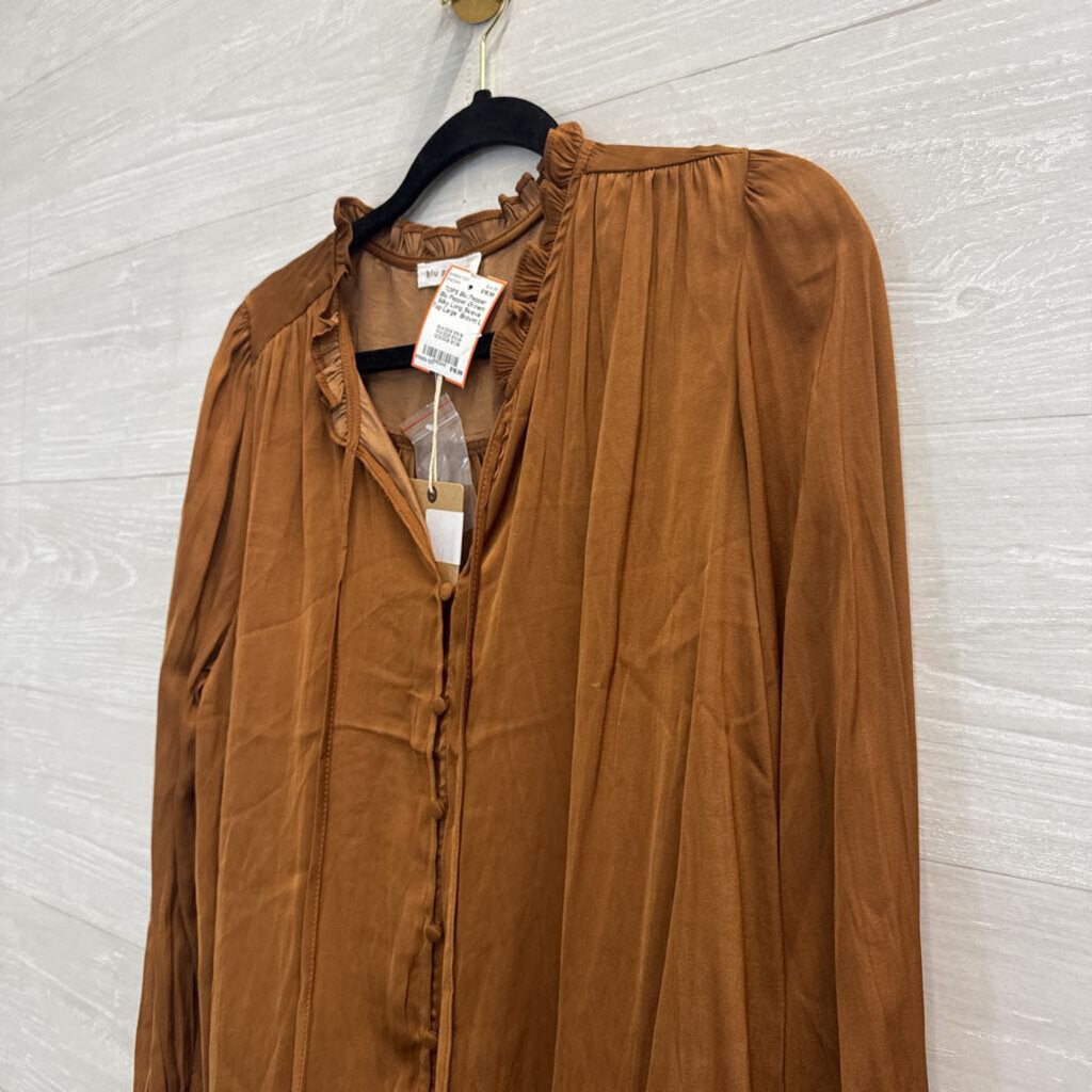 Blu Pepper Brown Silky Long Sleeve Top Large