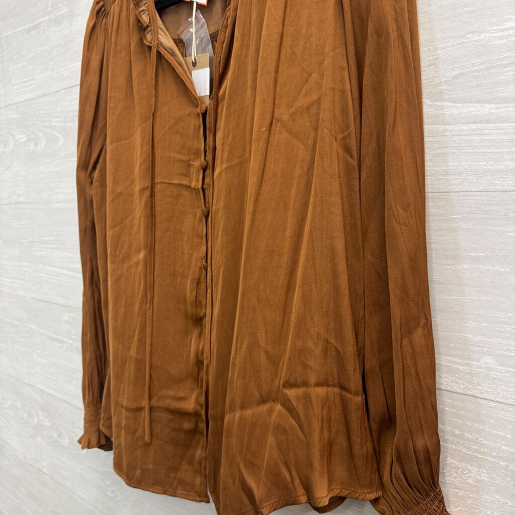 Blu Pepper Brown Silky Long Sleeve Top Large
