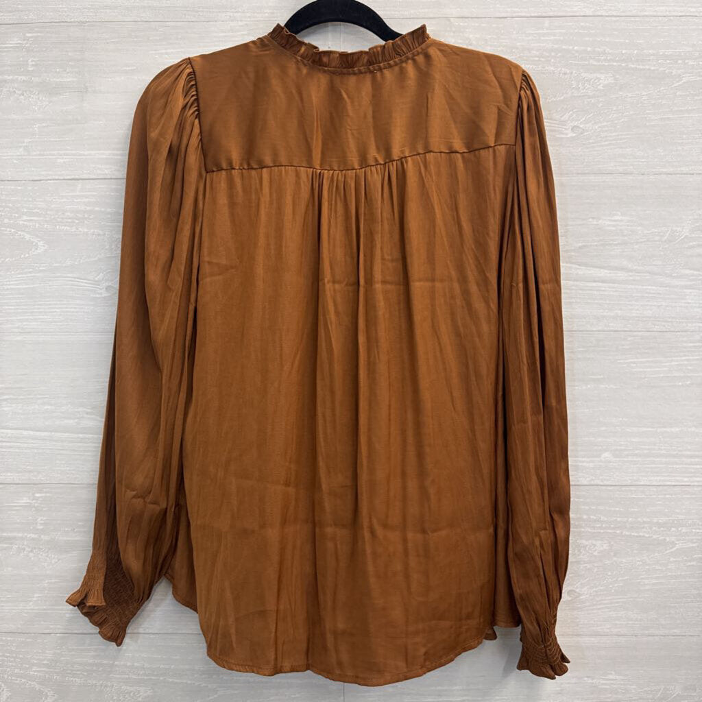 Blu Pepper Brown Silky Long Sleeve Top Large