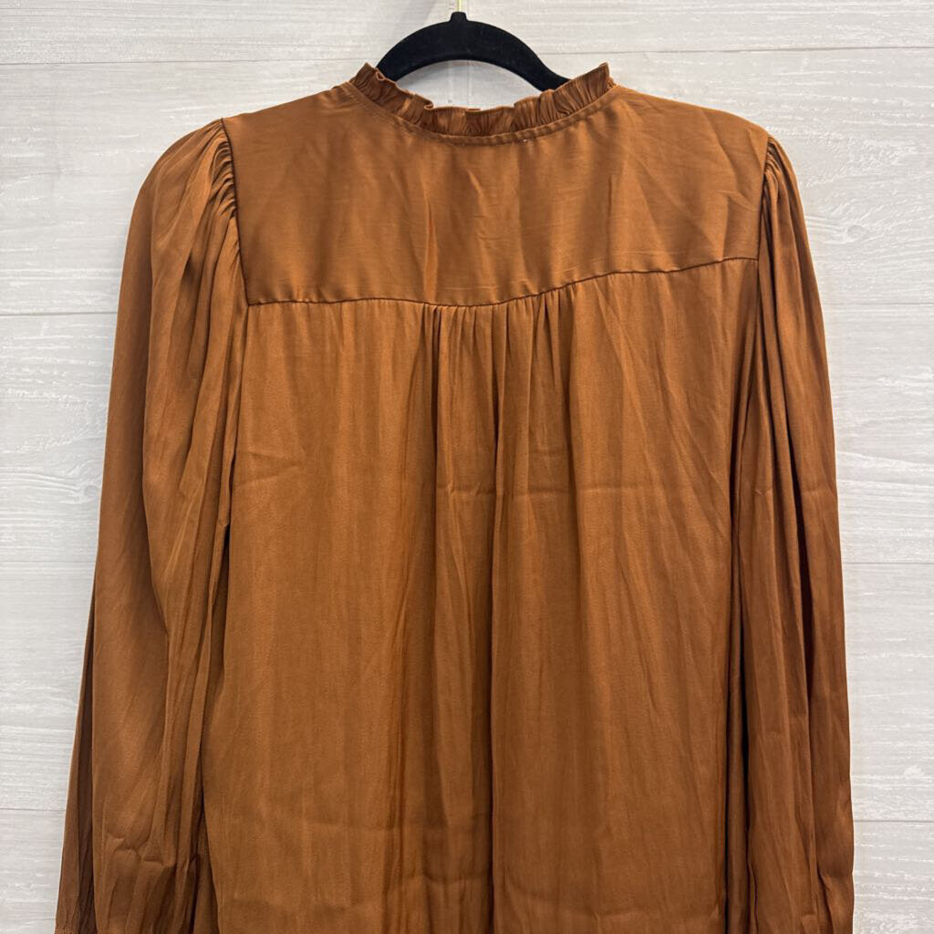 Blu Pepper Brown Silky Long Sleeve Top Large