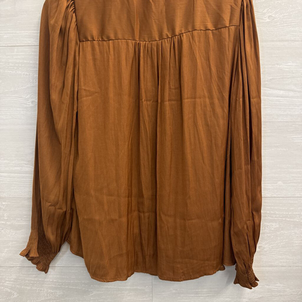 Blu Pepper Brown Silky Long Sleeve Top Large
