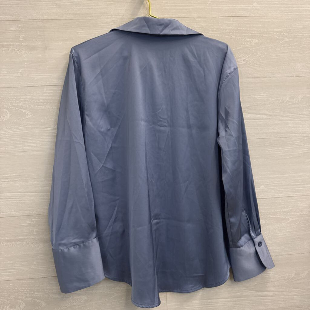Vici Blue Silky Long Sleeve Button Down Top Large