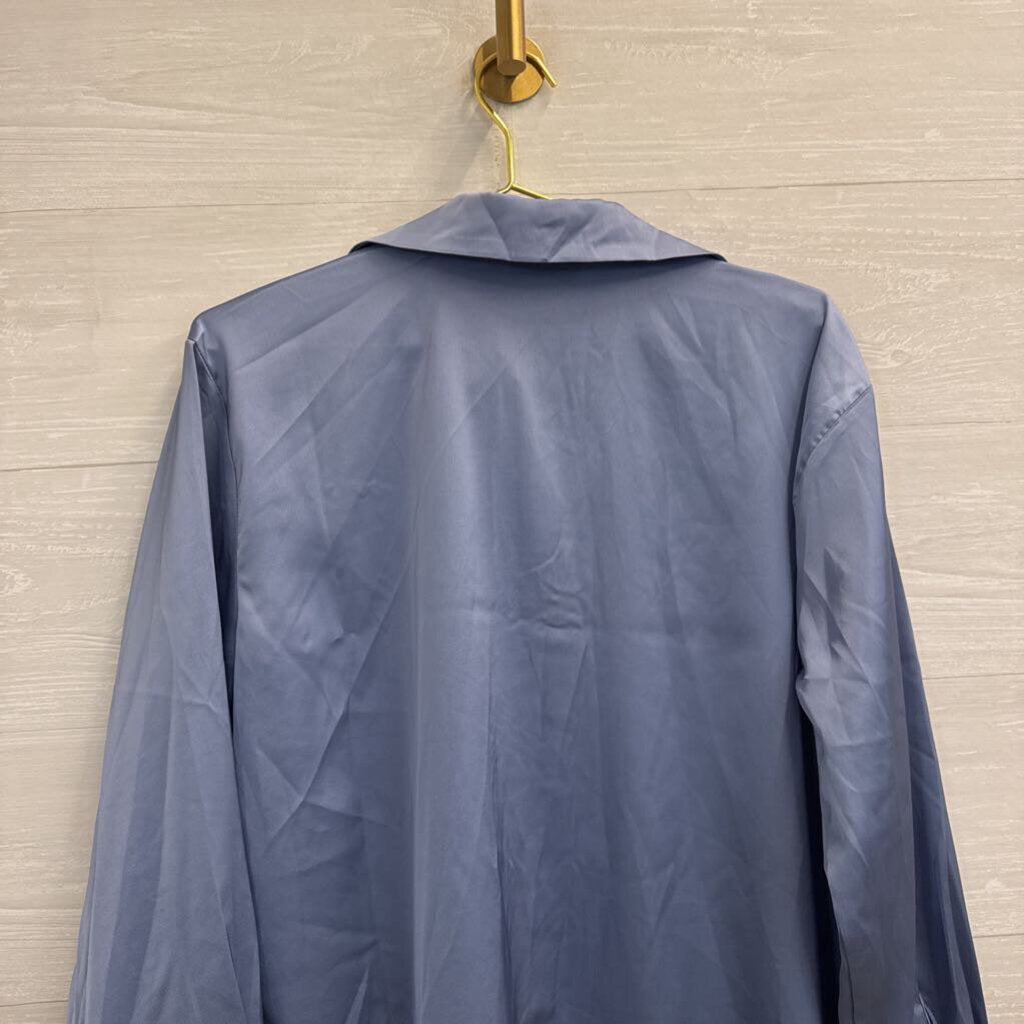 Vici Blue Silky Long Sleeve Button Down Top Large