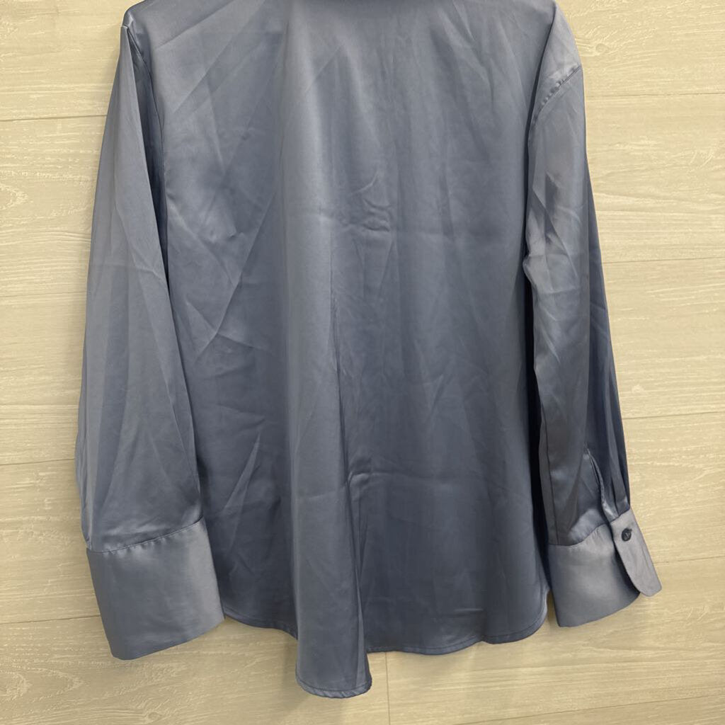 Vici Blue Silky Long Sleeve Button Down Top Large