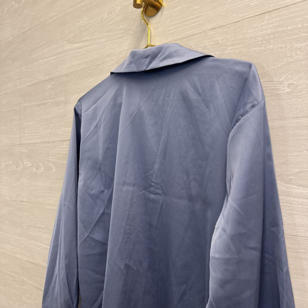 Vici Blue Silky Long Sleeve Button Down Top Large