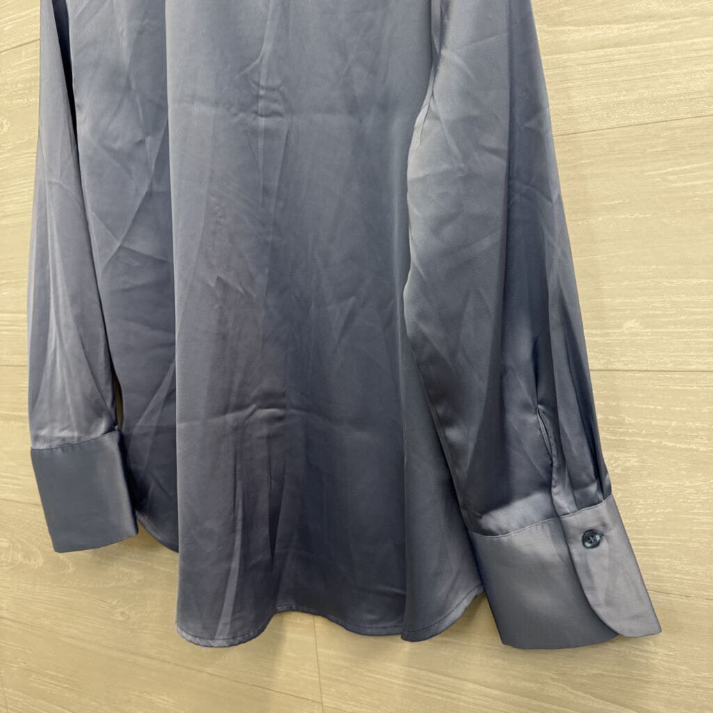 Vici Blue Silky Long Sleeve Button Down Top Large