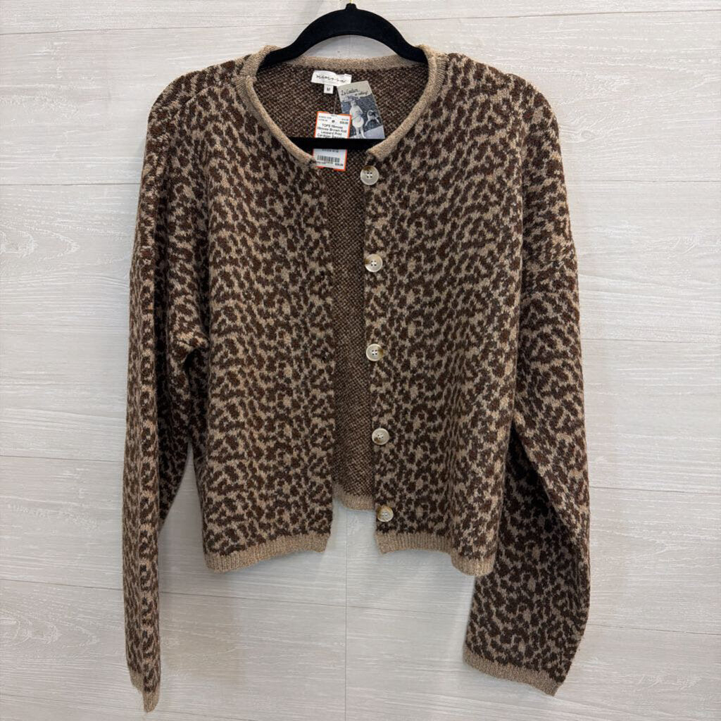 Mimosa Brown Knit Leopard Print Cardigan Sweater Medium