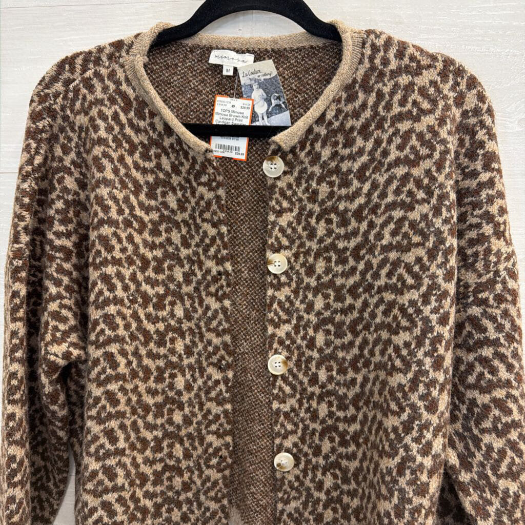 Mimosa Brown Knit Leopard Print Cardigan Sweater Medium