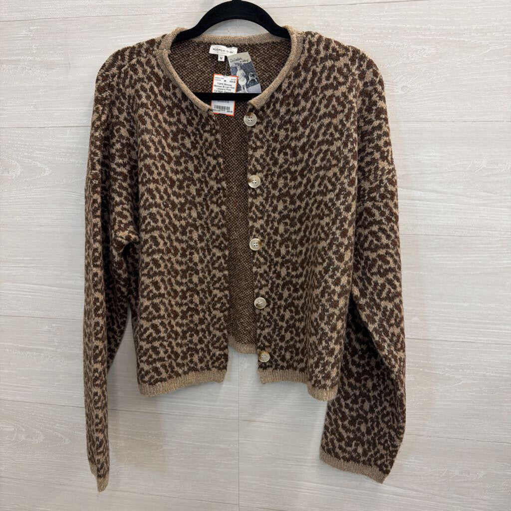 Mimosa Brown Knit Leopard Print Cardigan Sweater Medium