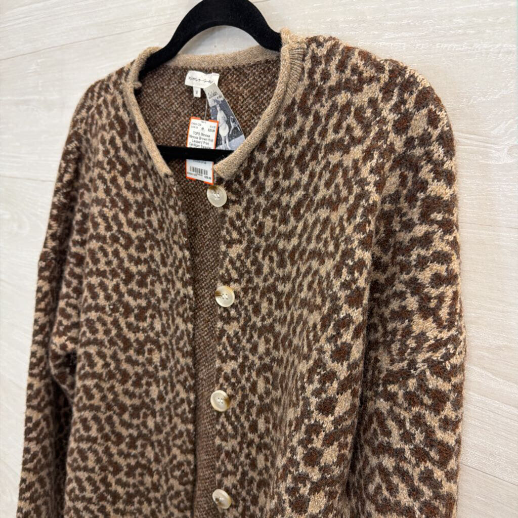 Mimosa Brown Knit Leopard Print Cardigan Sweater Medium
