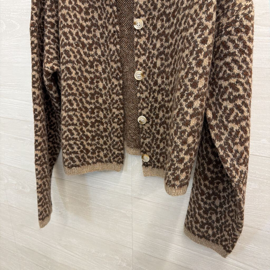 Mimosa Brown Knit Leopard Print Cardigan Sweater Medium