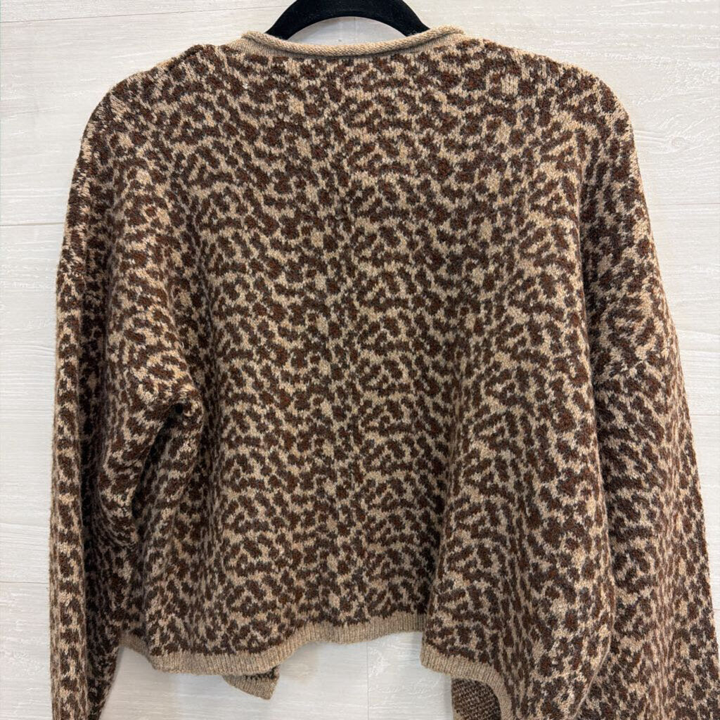 Mimosa Brown Knit Leopard Print Cardigan Sweater Medium