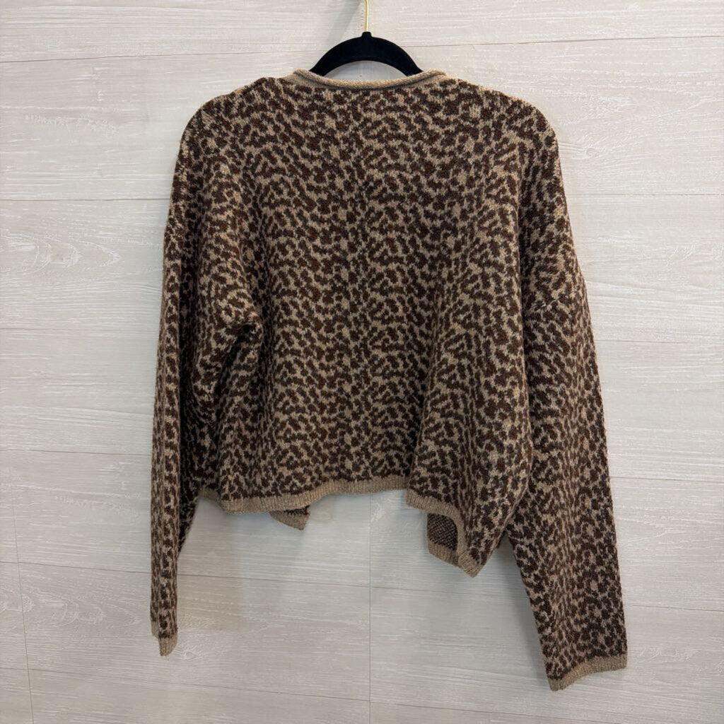 Mimosa Brown Knit Leopard Print Cardigan Sweater Medium