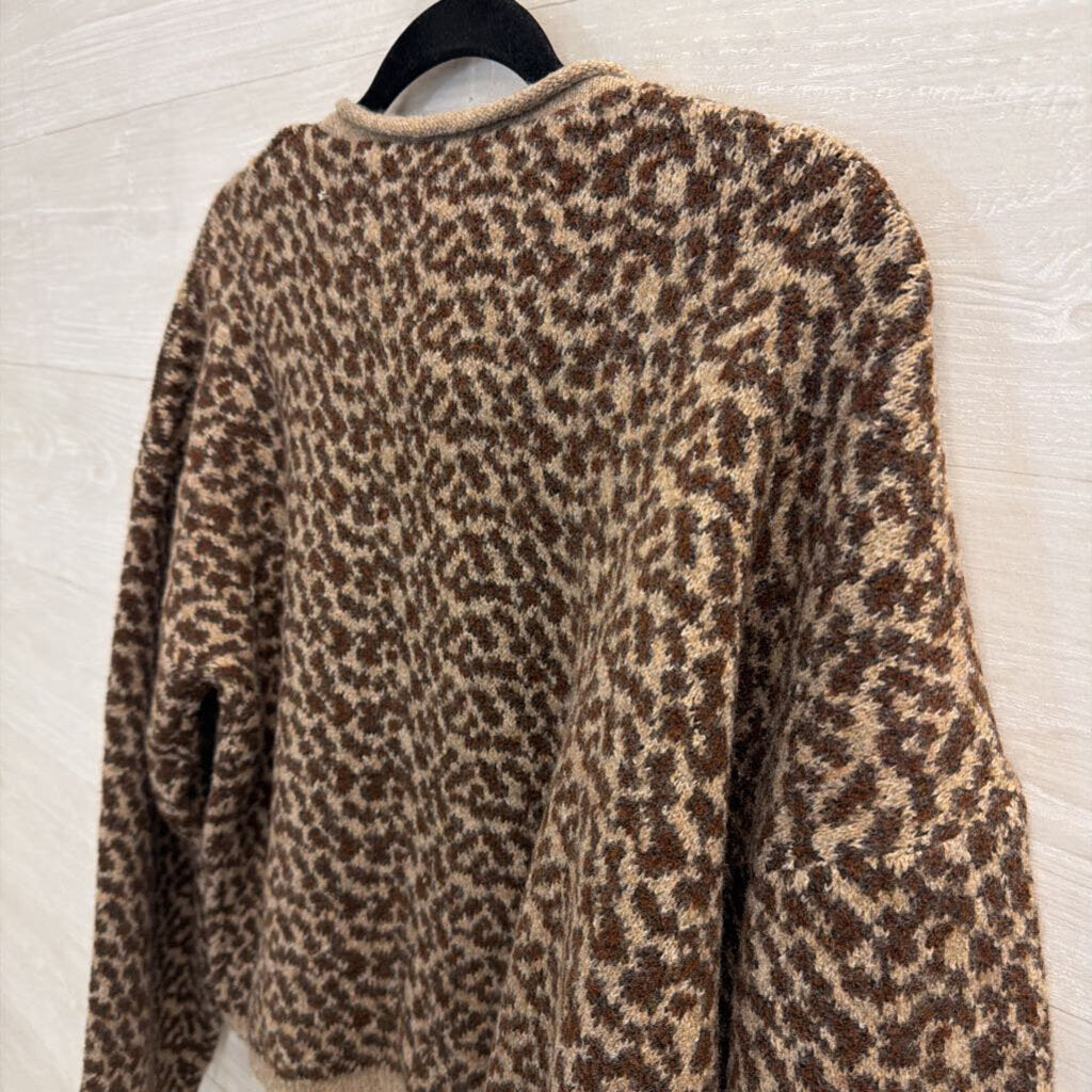 Mimosa Brown Knit Leopard Print Cardigan Sweater Medium
