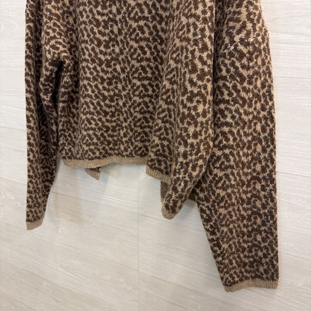 Mimosa Brown Knit Leopard Print Cardigan Sweater Medium