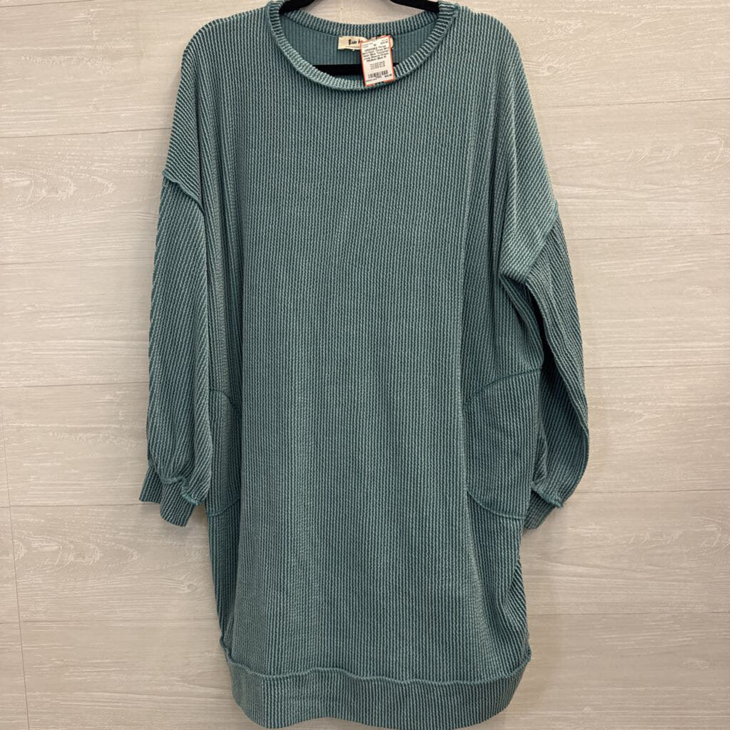 Three Bird Nest Blue Textured Long Sleeve Dress Medium