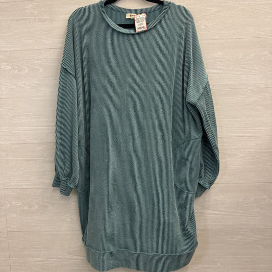 Three Bird Nest Blue Textured Long Sleeve Dress Medium
