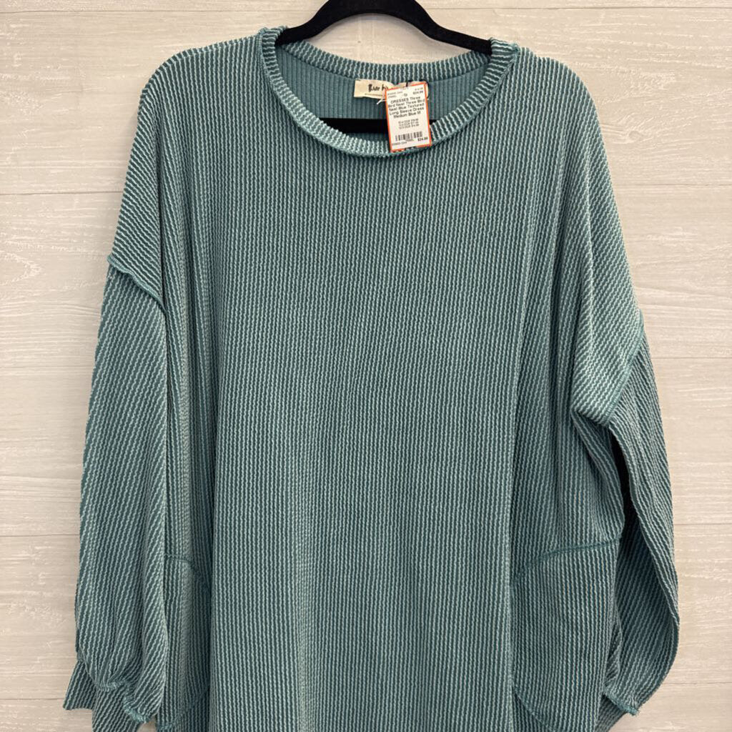Three Bird Nest Blue Textured Long Sleeve Dress Medium