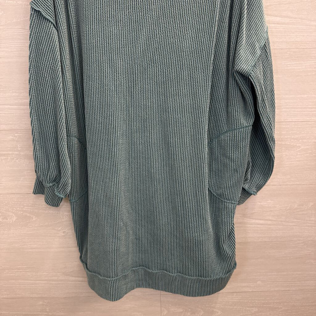 Three Bird Nest Blue Textured Long Sleeve Dress Medium