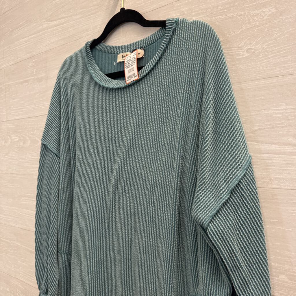 Three Bird Nest Blue Textured Long Sleeve Dress Medium
