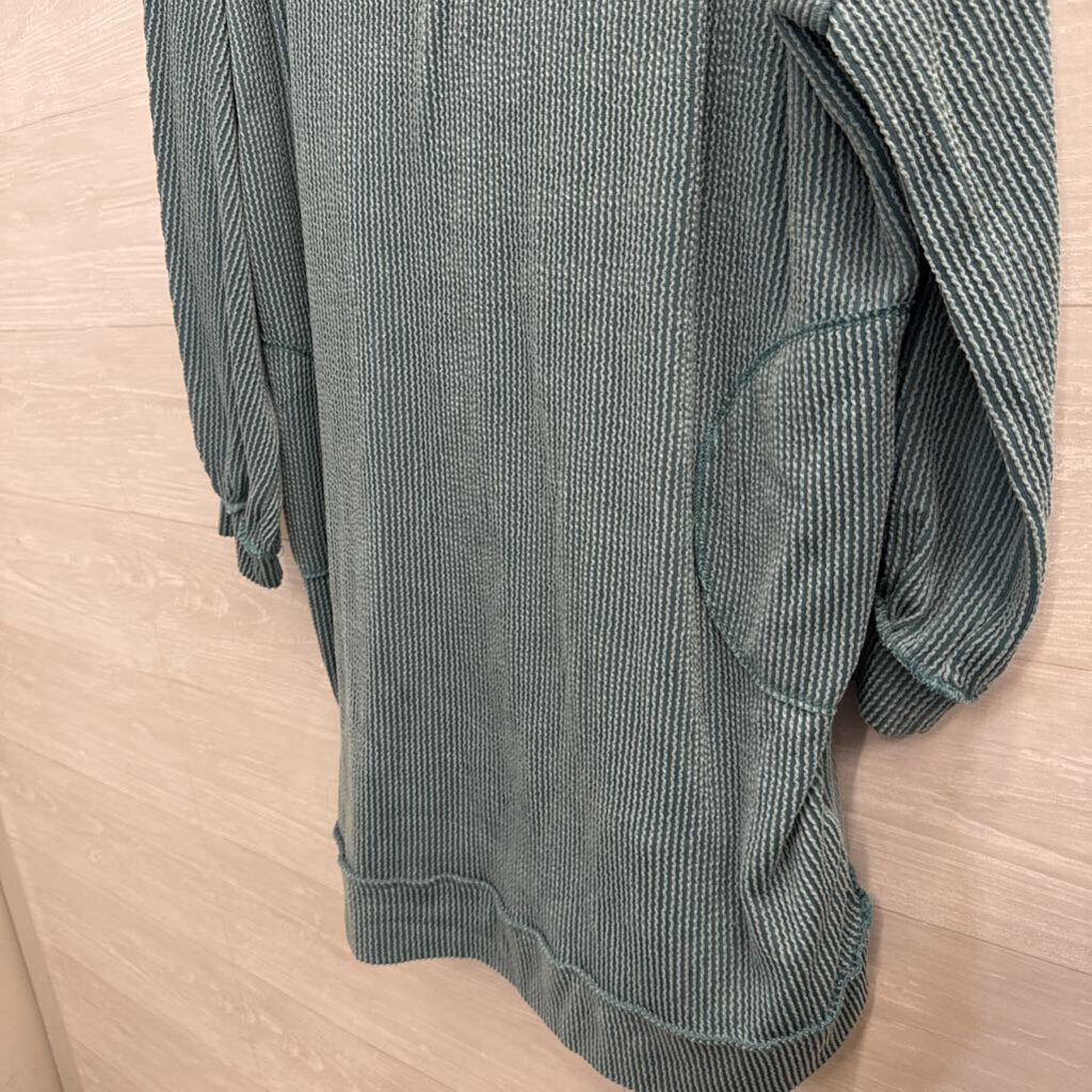 Three Bird Nest Blue Textured Long Sleeve Dress Medium