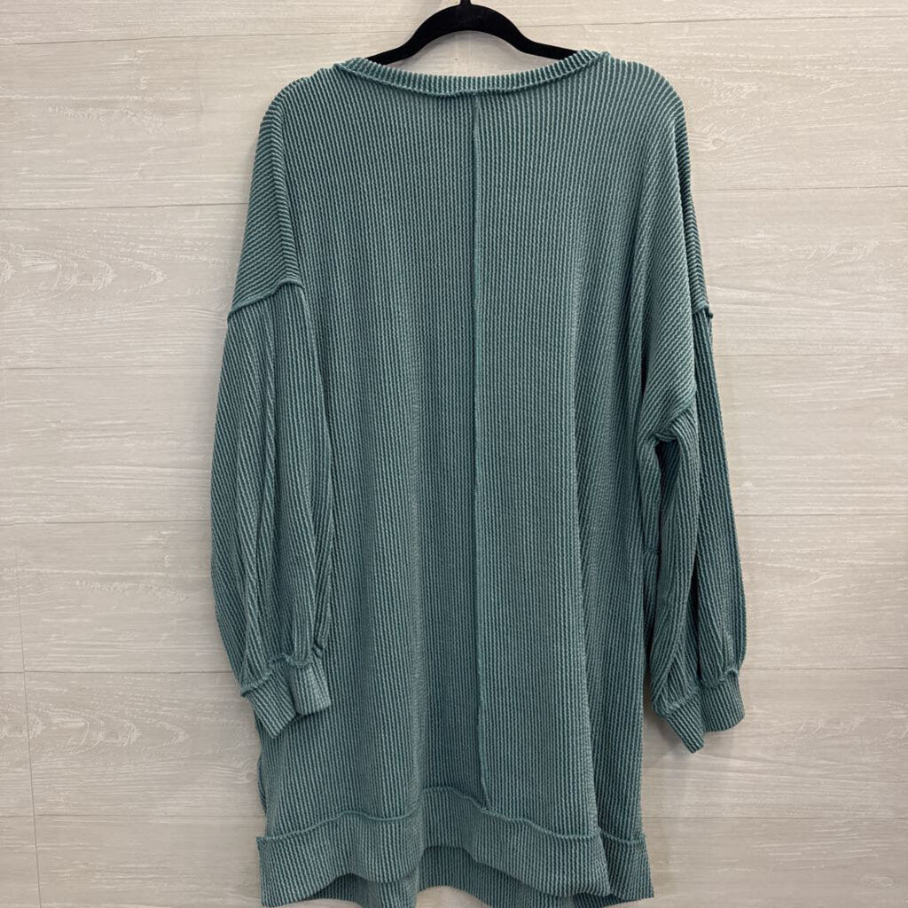Three Bird Nest Blue Textured Long Sleeve Dress Medium