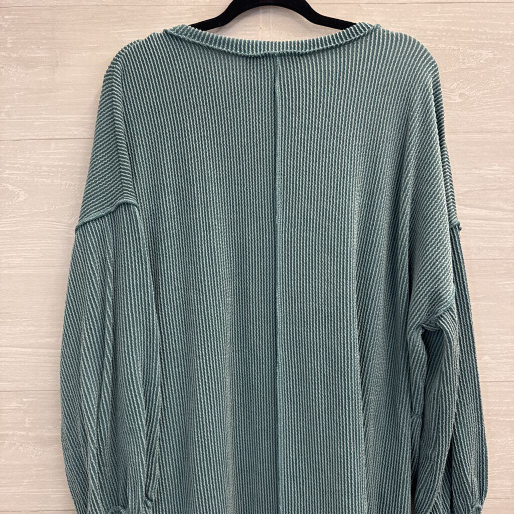 Three Bird Nest Blue Textured Long Sleeve Dress Medium
