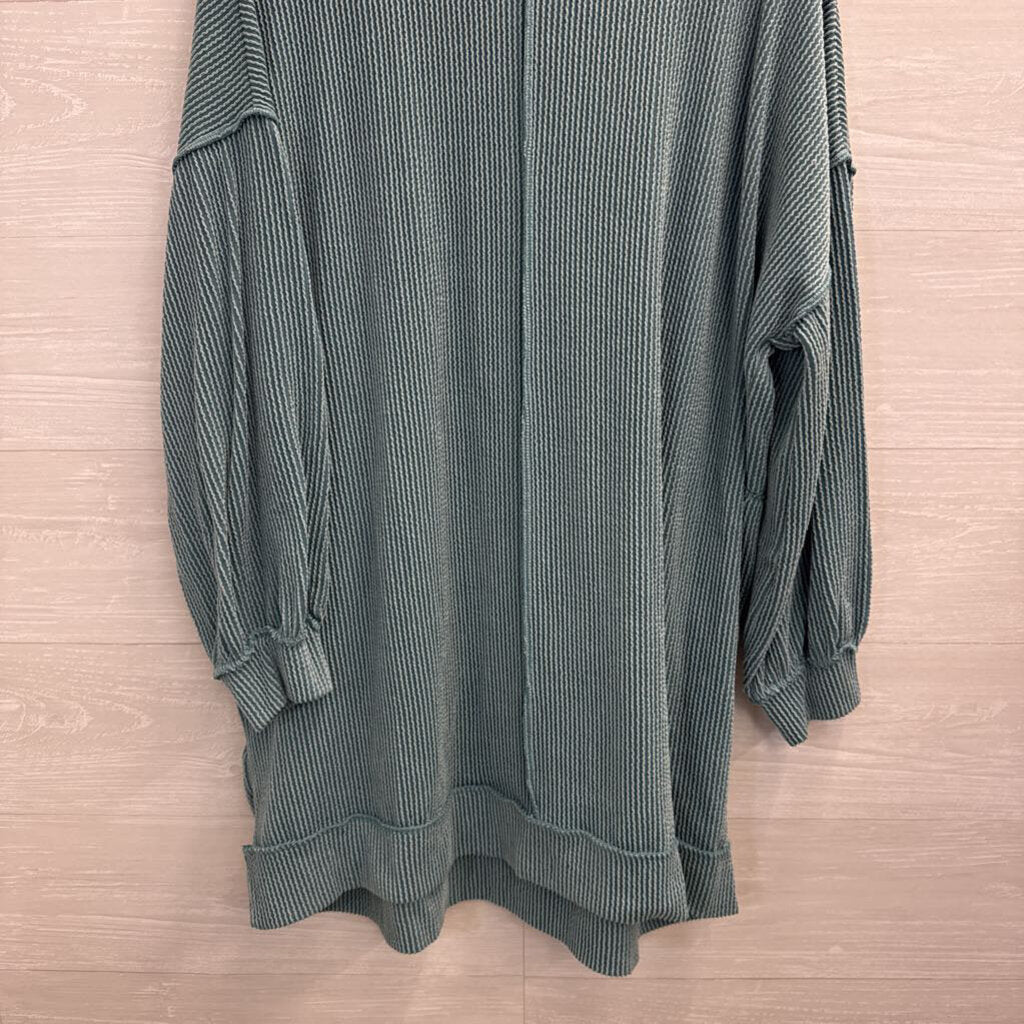 Three Bird Nest Blue Textured Long Sleeve Dress Medium