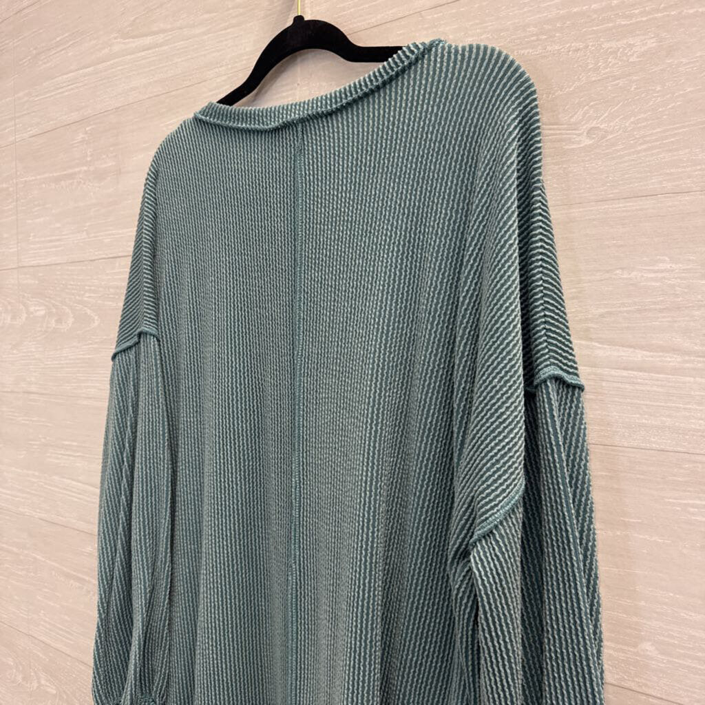 Three Bird Nest Blue Textured Long Sleeve Dress Medium