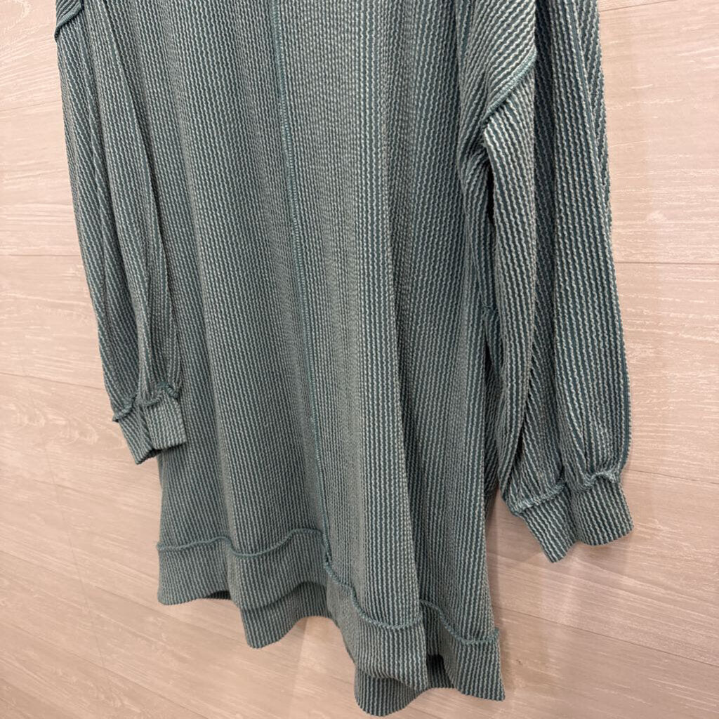 Three Bird Nest Blue Textured Long Sleeve Dress Medium