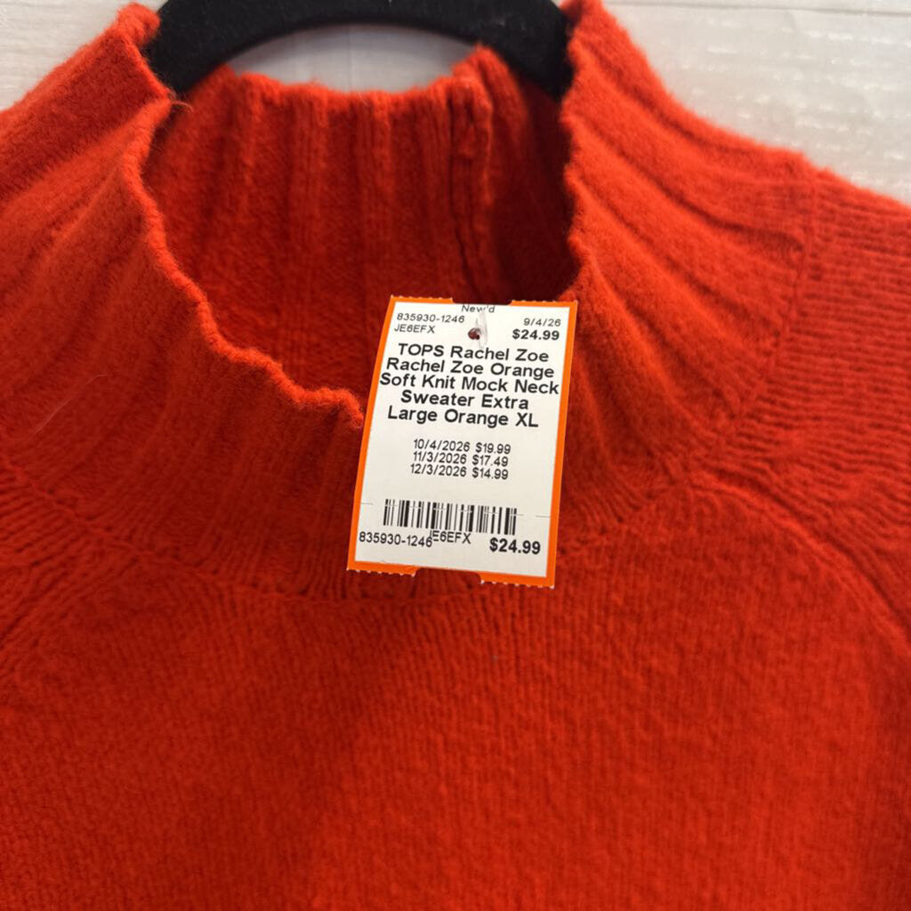 Rachel Zoe Orange Soft Knit Mock Neck Sweater Extra Large