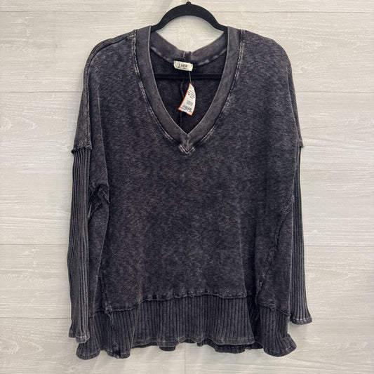 J Her Grey Long Sleeve V Neck Top Medium