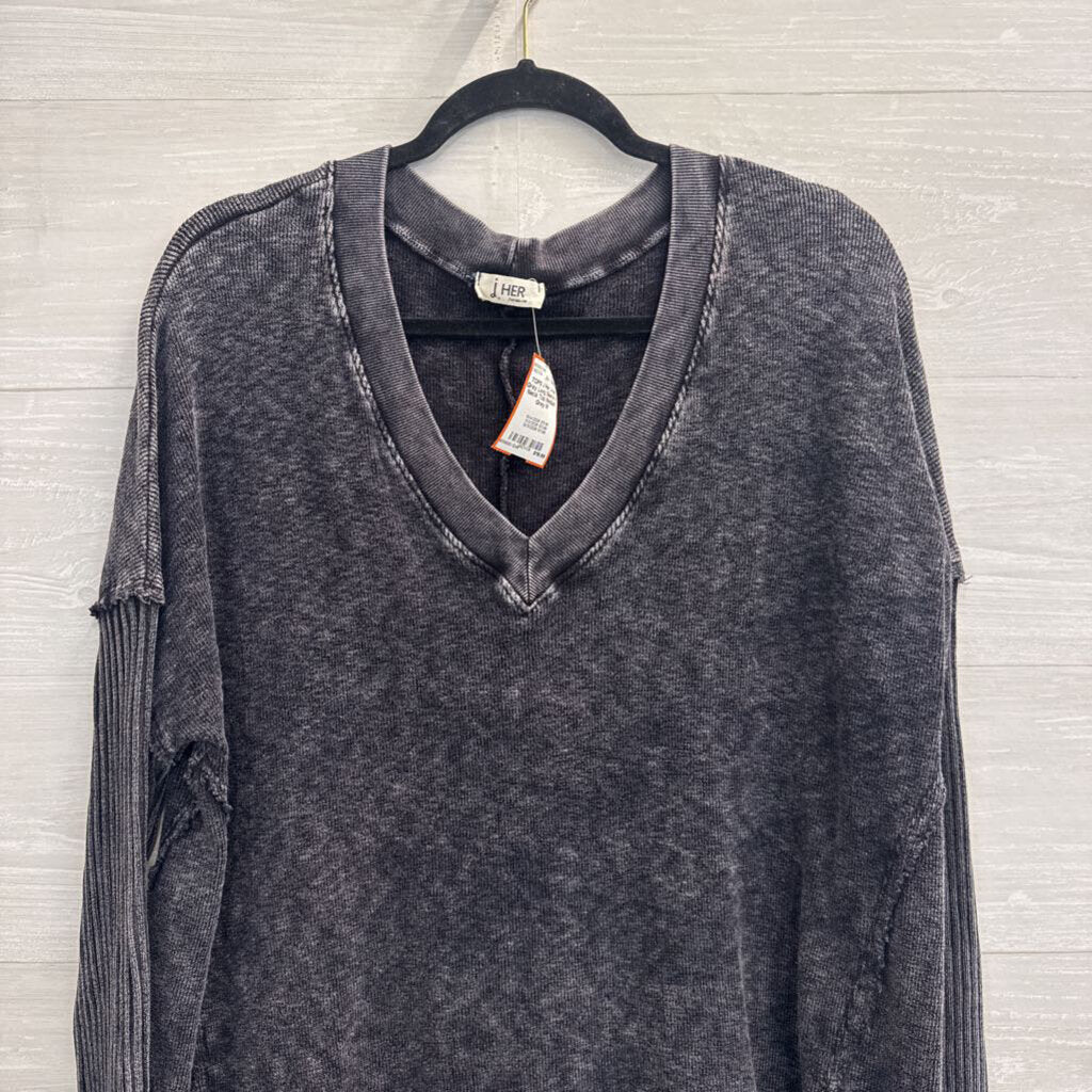 J Her Grey Long Sleeve V Neck Top Medium