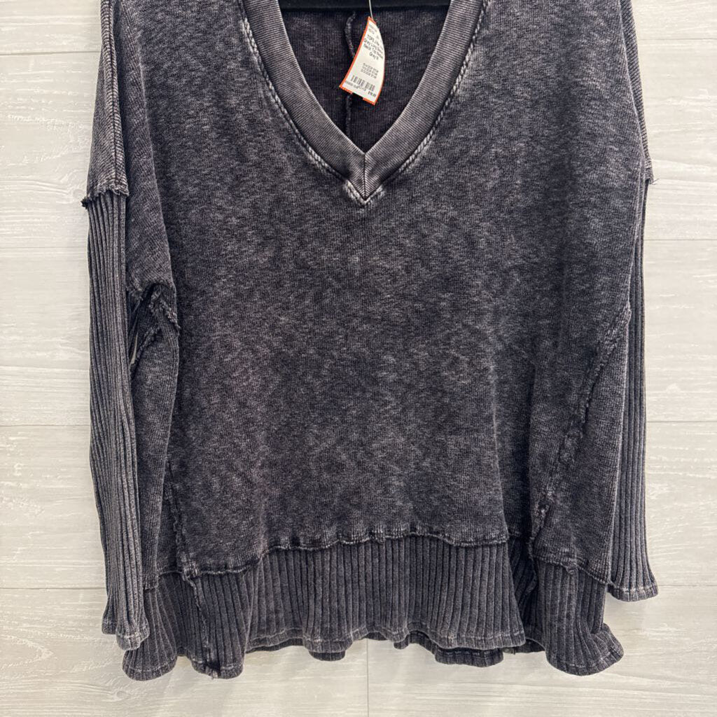 J Her Grey Long Sleeve V Neck Top Medium
