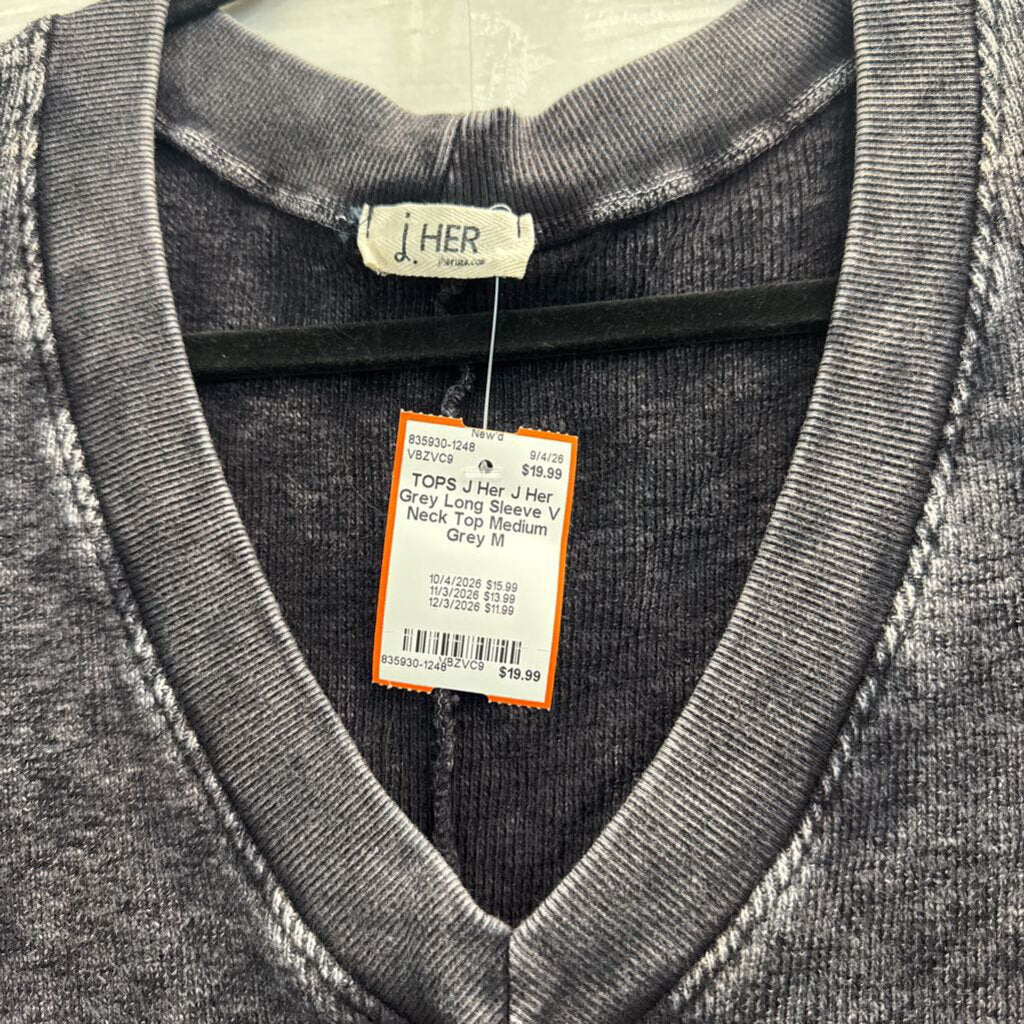 J Her Grey Long Sleeve V Neck Top Medium