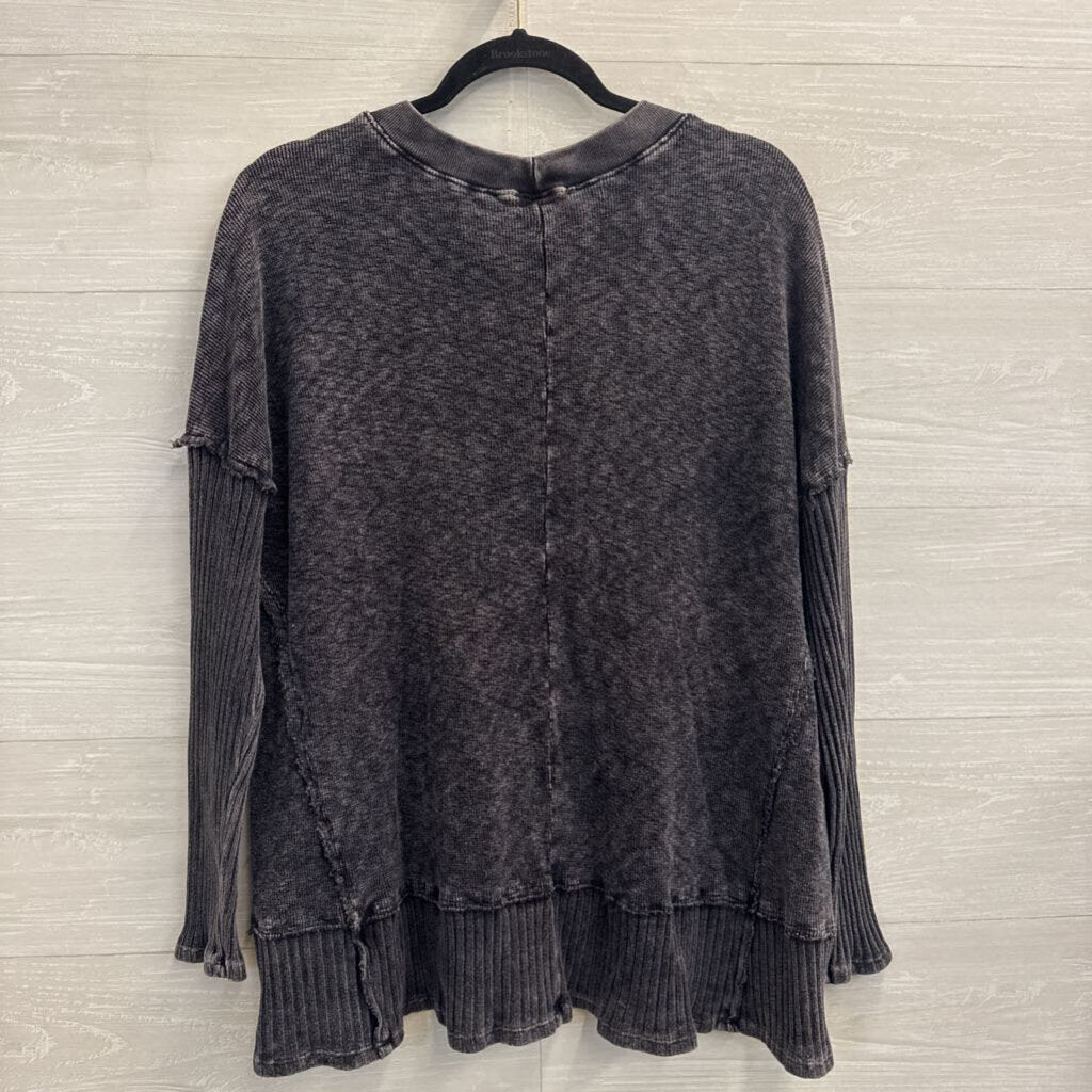 J Her Grey Long Sleeve V Neck Top Medium
