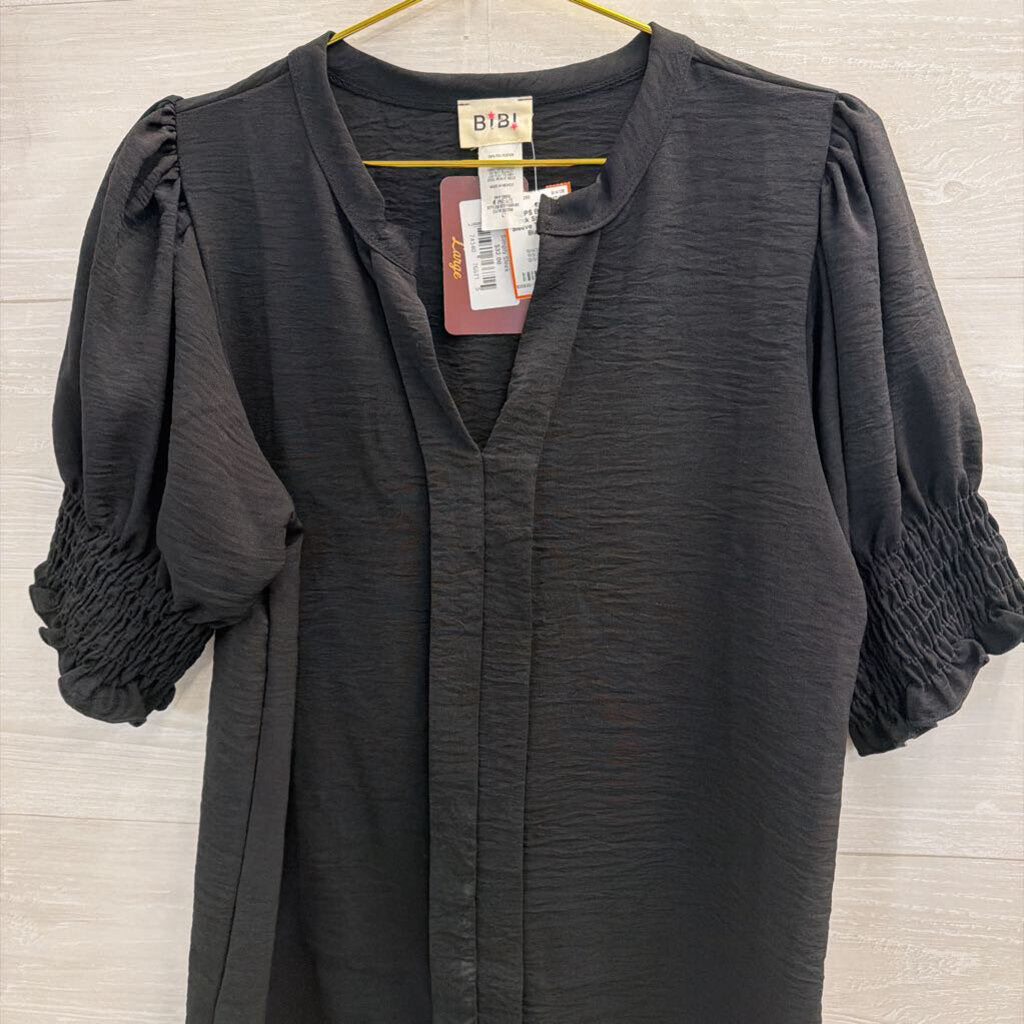Bibi Black Short Puff Sleeve Top Large