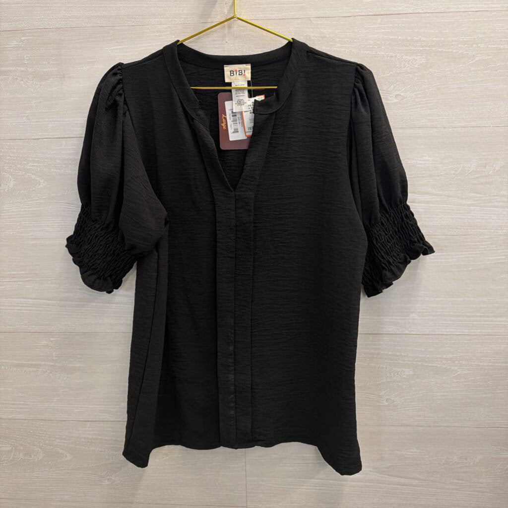 Bibi Black Short Puff Sleeve Top Large