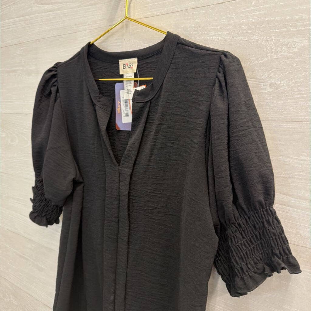 Bibi Black Short Puff Sleeve Top Large