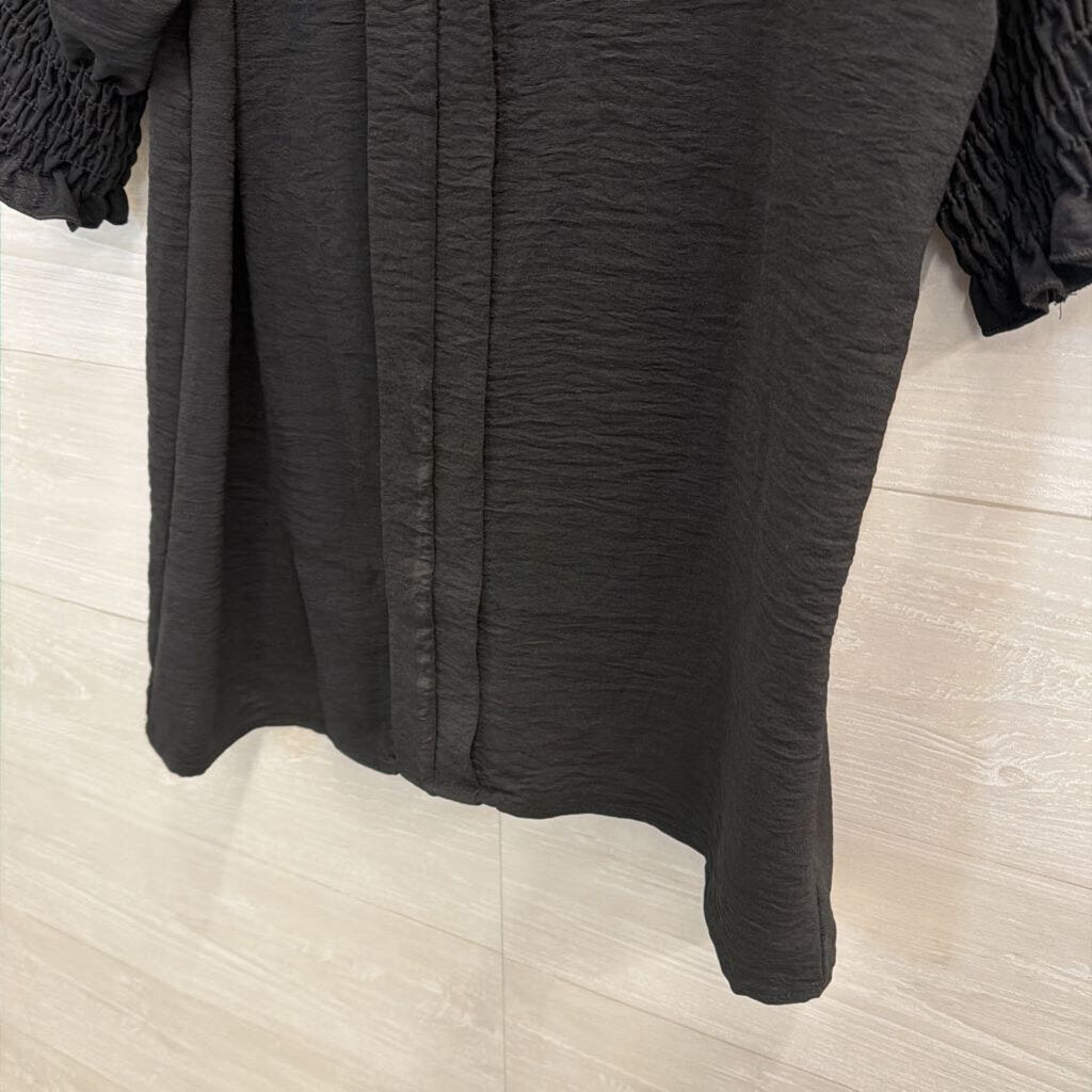 Bibi Black Short Puff Sleeve Top Large