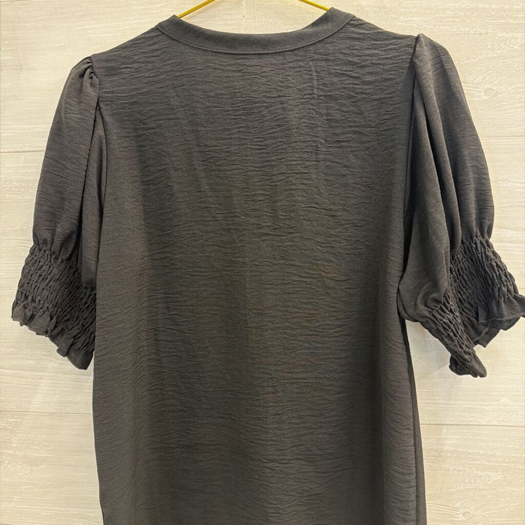 Bibi Black Short Puff Sleeve Top Large