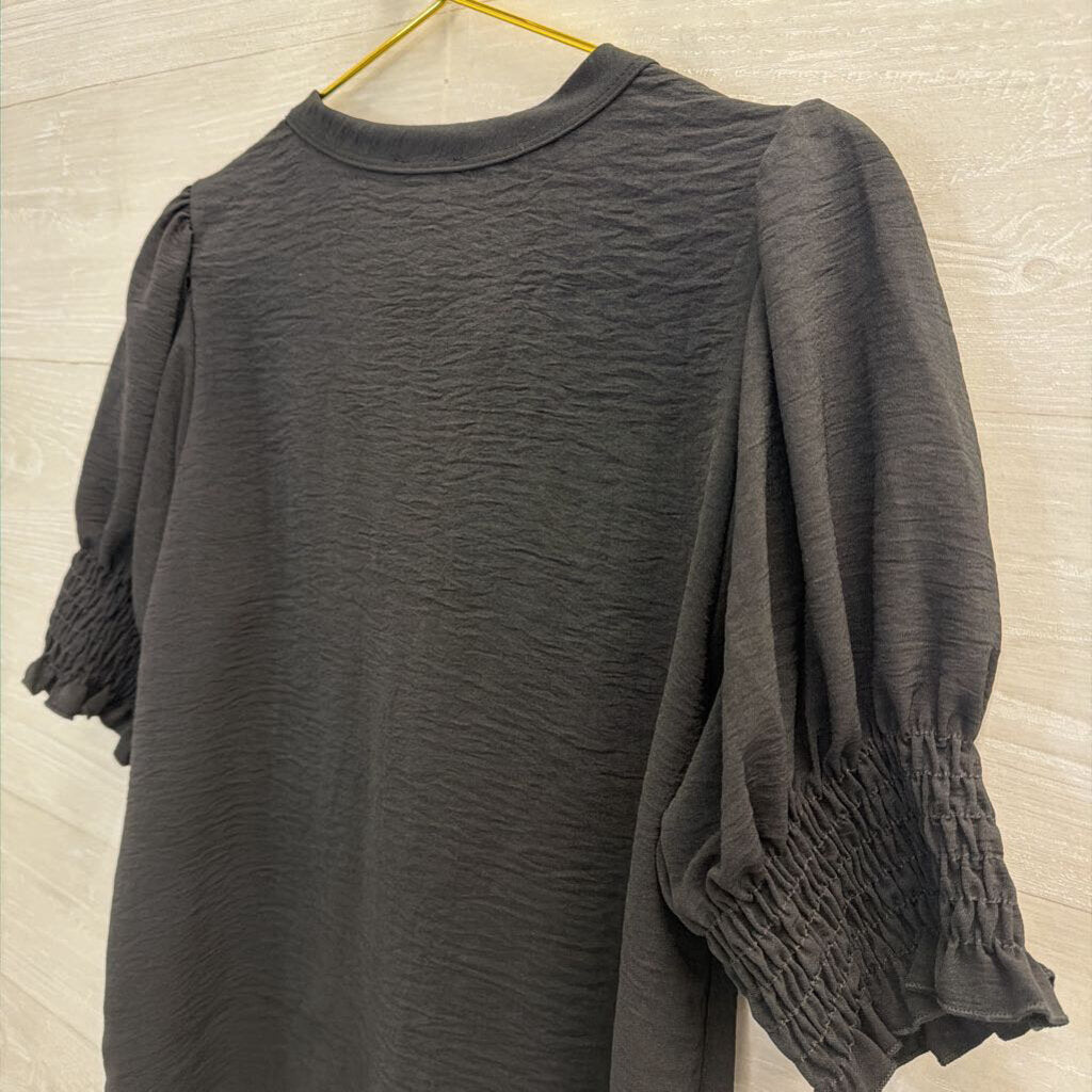 Bibi Black Short Puff Sleeve Top Large