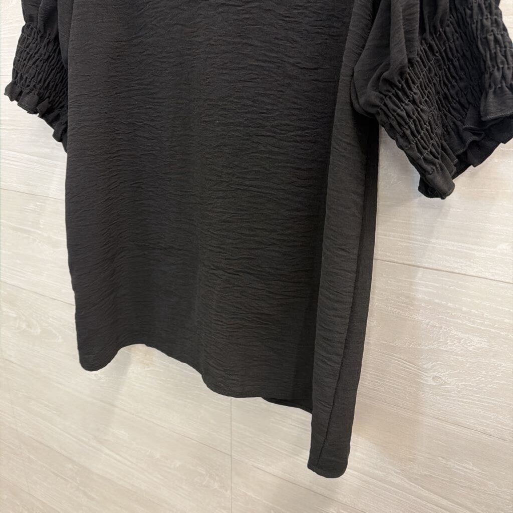 Bibi Black Short Puff Sleeve Top Large
