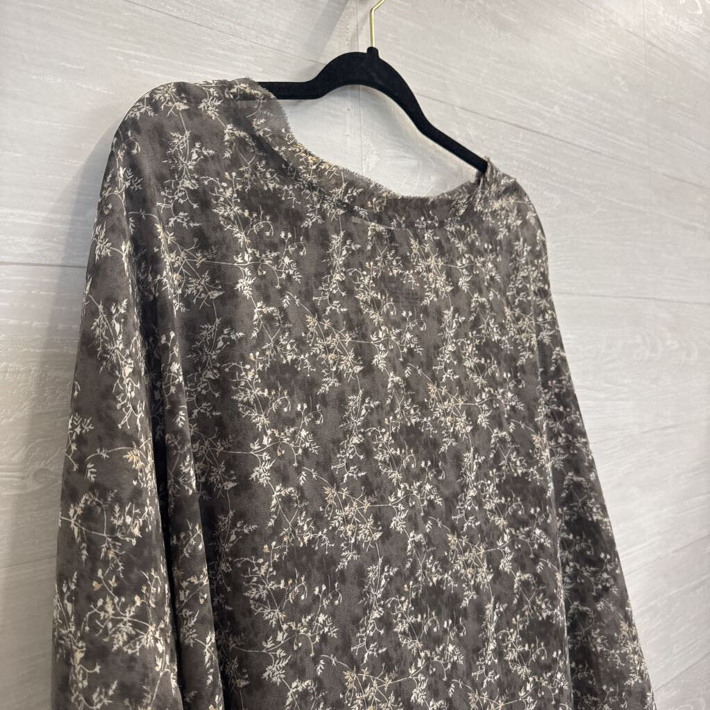 Grade and Gather Grey/ Beige Print Long Sleeve Top Large