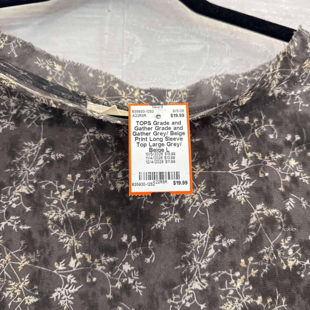 Grade and Gather Grey/ Beige Print Long Sleeve Top Large