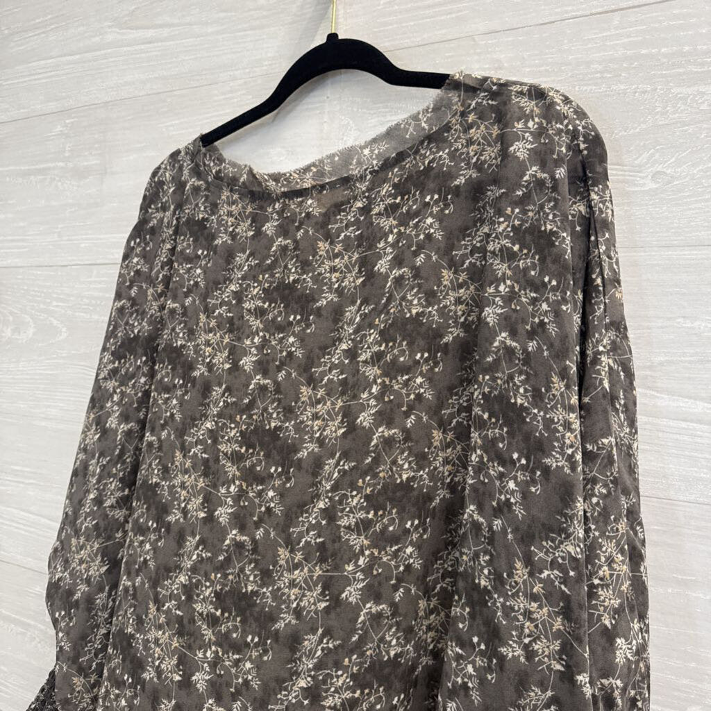 Grade and Gather Grey/ Beige Print Long Sleeve Top Large