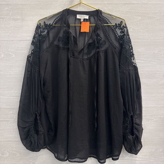 Hayden Black Embroidered Detail Unlined Long Sleeve Top Medium/ Large