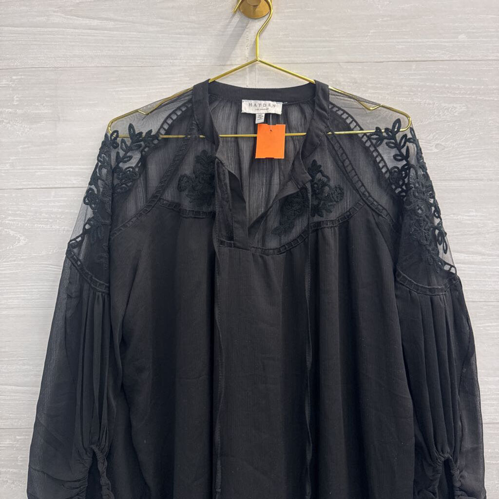 Hayden Black Embroidered Detail Unlined Long Sleeve Top Medium/ Large